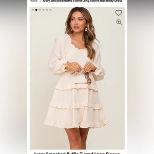 Ivory Smocked Ruffle Tiered Long Sleeve Maternity Dress
